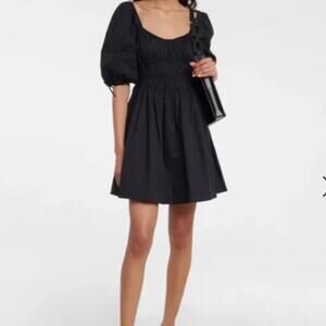 House of Harlow 1960 Puff Sleeve Smocked Cotton Poplin Peasant Mini Dress